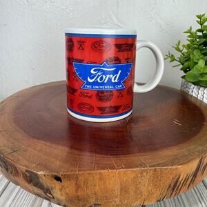 Ford Thunderbird Coffee Mug Cup Emblem Logo The Universal Car Red Blue Vintage
